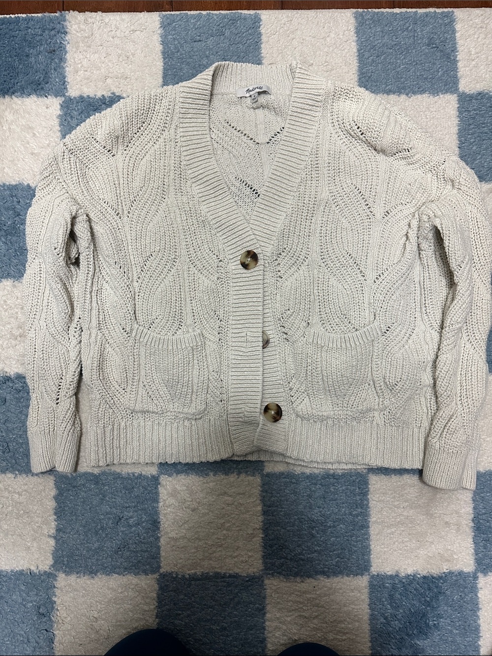 Madewell Cream Cable Knit Button Front Cardigan